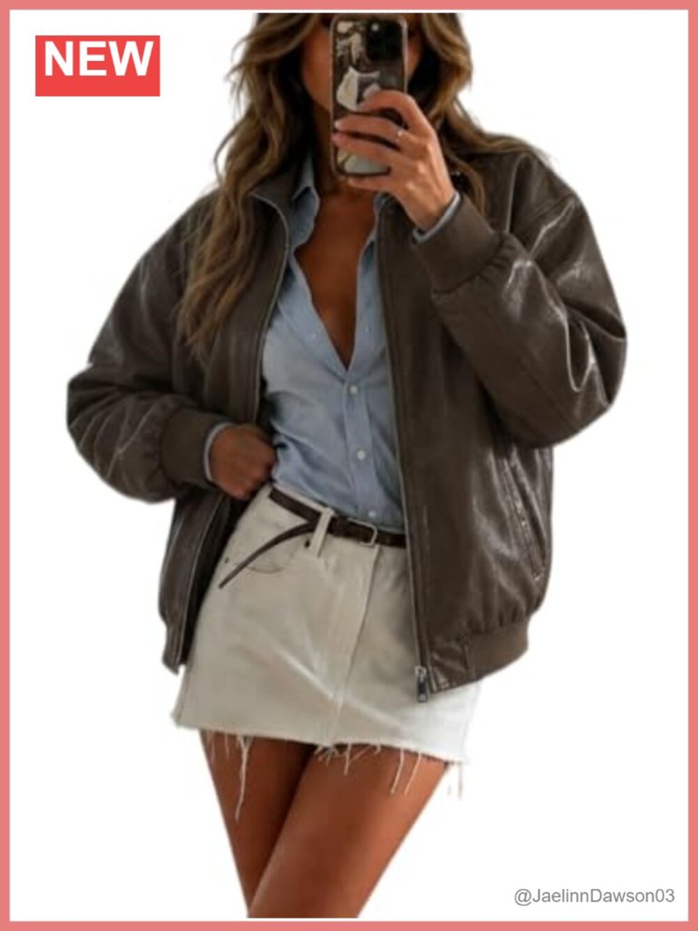 Women's Oversize Faux Leather Moto Jacket Long Sleeve Zip Coat